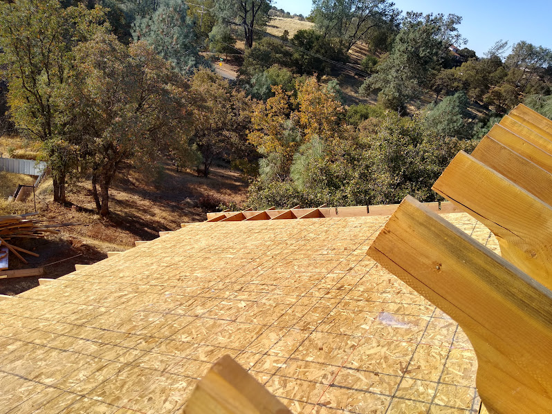 View from the roof deck showing slope and site context